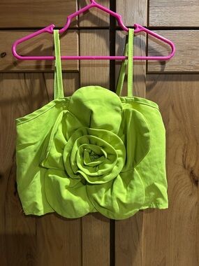 Bright Lime Green Floral Crop Top
